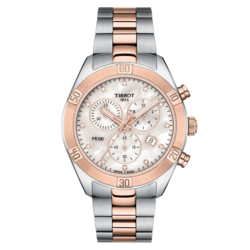 Tissot PR 100 Sport Chic Chronograph 38 Stainless Steel - Rose Gold / MOP / Bracelet